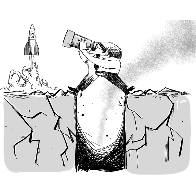 風刺漫画「北朝鮮ロケットと大震災」