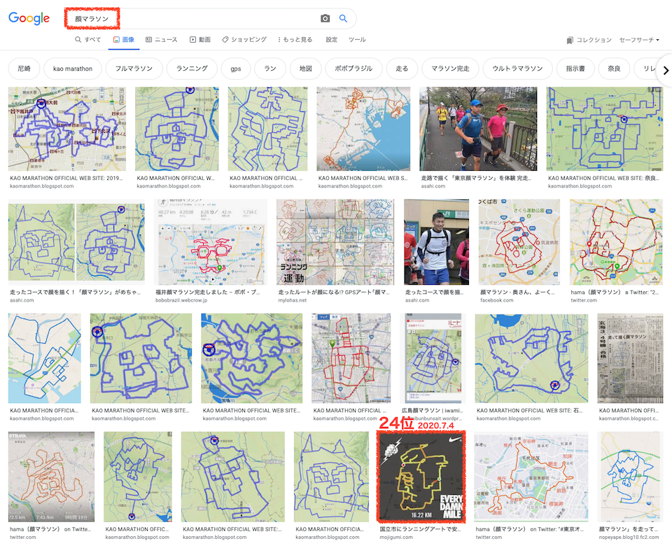 顔マラソン画像検索ランク
