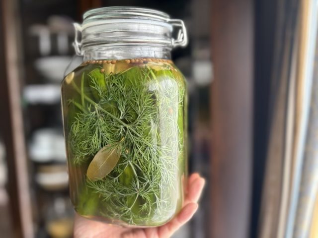 きゅうりとディルが入ったピクルス容器