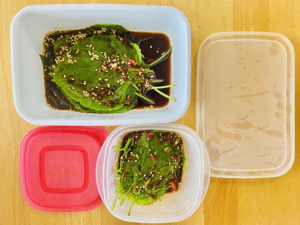 エゴマと大葉の葉の醤油漬け