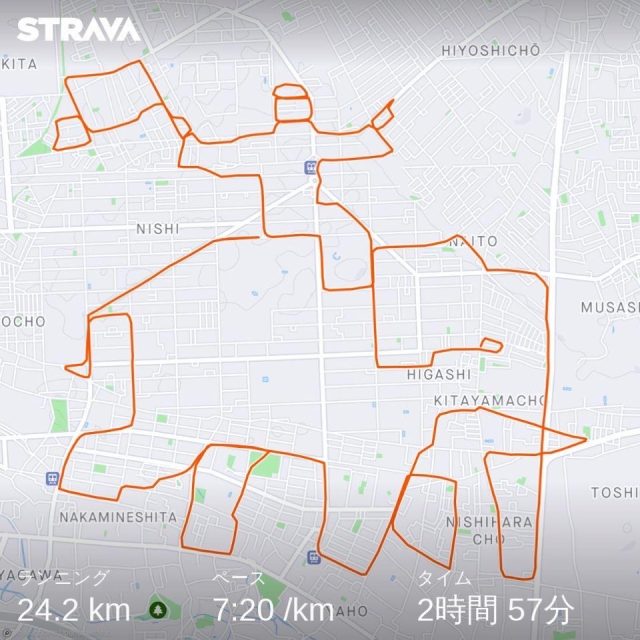 STRAVA で描いた象のGPSアート